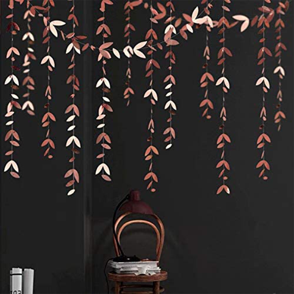 Rose Gold Party Decorations Leaf Garlands Paper Hanging Gold Leaves Streamers Banners Rose Gold Birthday Baby Shower Party Decor