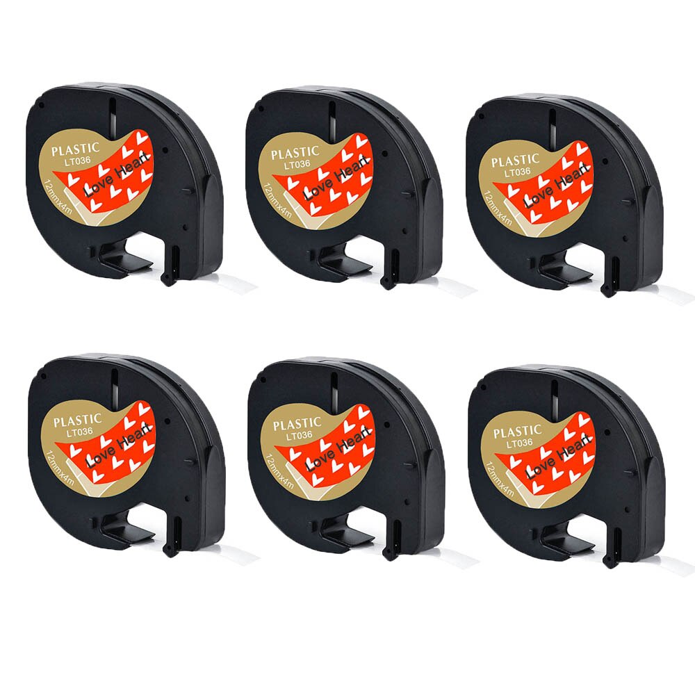 6Packs 91201 Etiketten Compatibel Voor Dymo Letratag Label Marker Plastic/Papier Refill Tapes 91200 Voor Dymo LT100H LT100T printer: Love Heart
