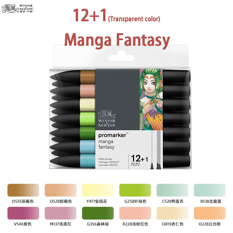 WINSOR &amp; NEWTON Promarker 6/12/24/48/96 Colors Set Twin/ Double Tip Alcohol Based Marker Pens Pro Marker For Artists: 12 1M-F