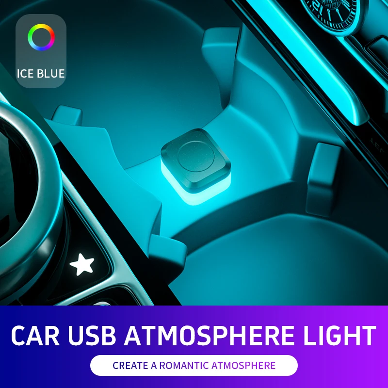 USB Car LED Night Lights Ambient Lighting Car Interior Atmosphere Lamp Auto Decoration LED Neon Bulb Car 5V Plug and Play: Crystal Blue