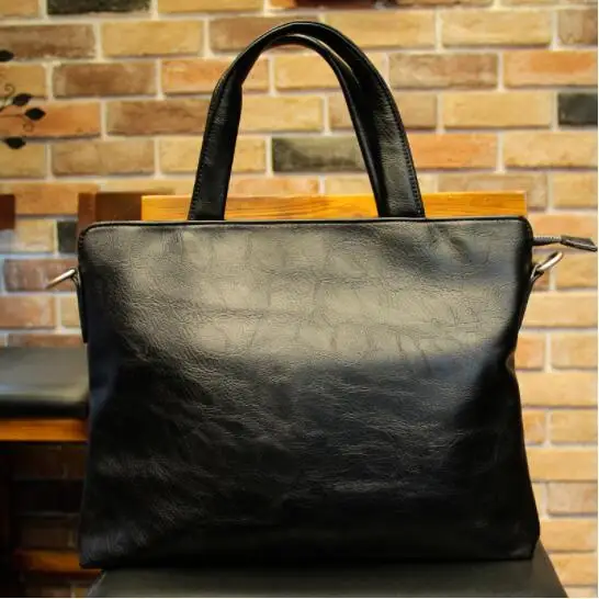 Business Black Men's Briefcase PU Leather Handbag For Documents Luxury Shoulder Messenger Bag Horizontal Man Laptop Bag bolsa 가방: Default Title