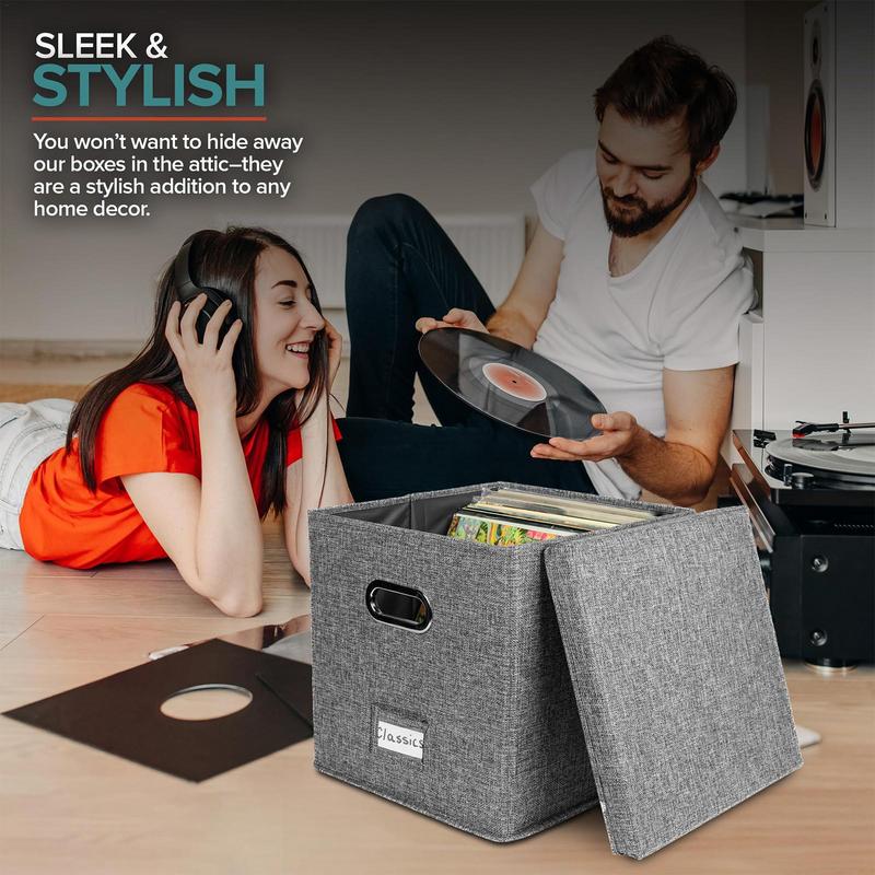 12- tommers oppbevaringsbokser til vinylplater med lokk og håndtak, stilig og praktisk lp-plateorganisator til plater