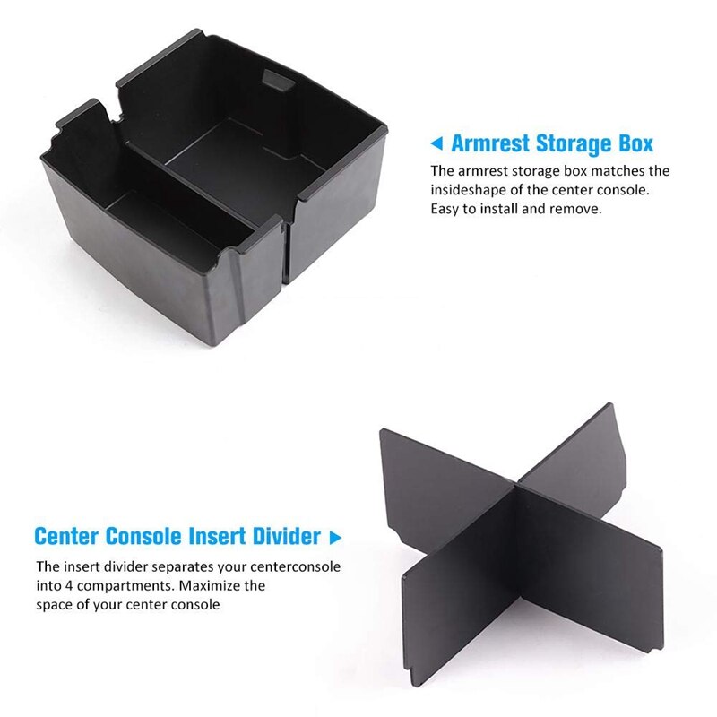 Center Console Organizer Tray ABS Armrest Storage Box with Insert Divider for Jeep Wrangler JL/JLU, Jeep Gladiato