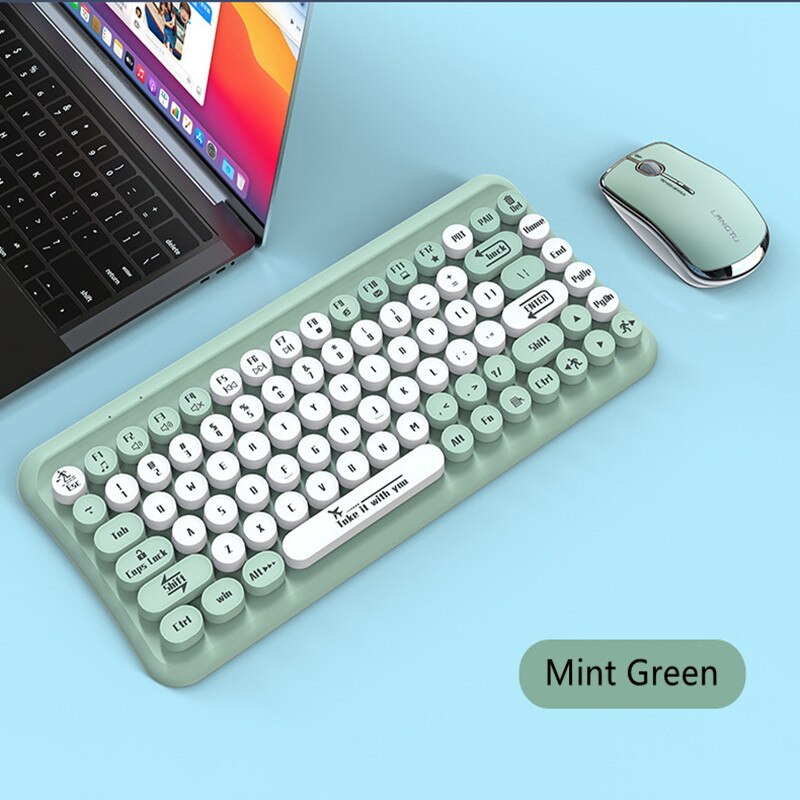 PQPYC 2.4G Wireless Keyboard Set Mixed Shuangpin Color Round punk keycap Keyboard Mouse Laptop Notebook PC Girls: JP011