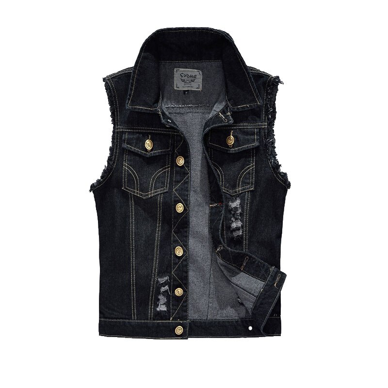 FALIZA Denim gilet hommes vestes sans manches mince noir vêtements d'extérieur hommes denim manteaux vestes débardeur Cowboy mâle déchiré veste MJ-I: XXXL