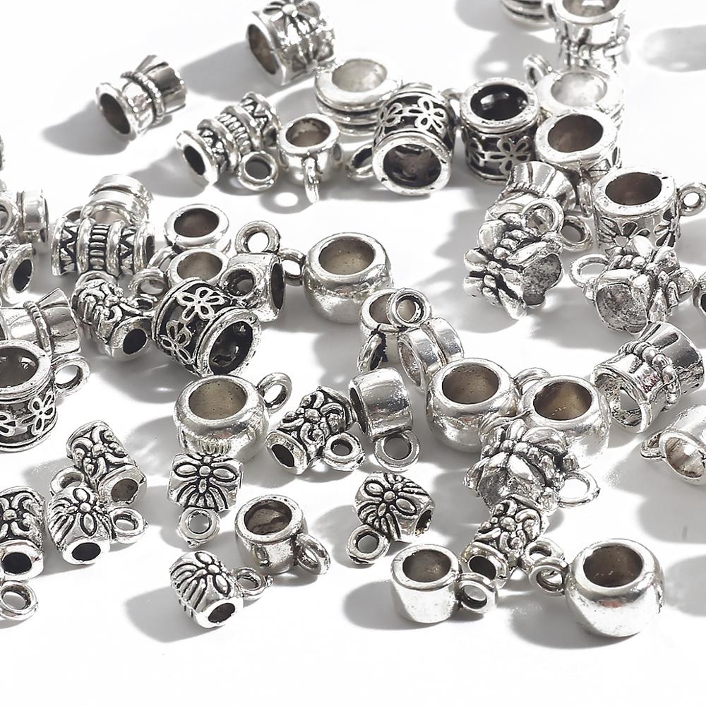 20pcs Bail bead Connector Charms 4-9MM Antique Silver Necklace Clasps for DIY Jewelry Findings Accessories