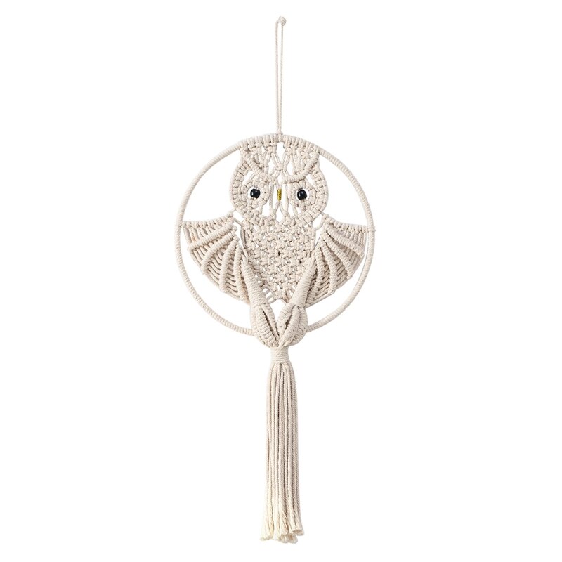 Atrapasueños de búhos, macramé de algodón, colgante para pared de macramé, decoración tejida a mano, amuleto de búho, accesorios de decoración del hogar: 2