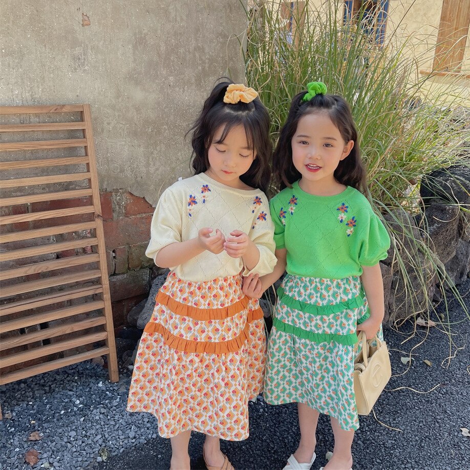 2022 Summer Floral patchwork skirts 2-7 years Girls cotton casual skirts Kids Bottoms
