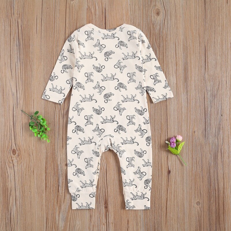 Criança do bebê meninos meninas gola redonda macacão terno bebê manga longa uma peça playsuits leopardo impressão macacões