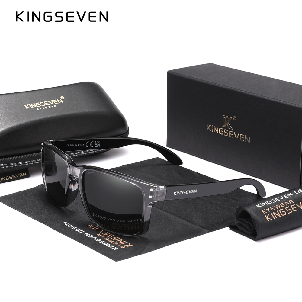 KINGSEVEN Retro TR90 Polarized Square Sunglasses Women Men Carbon Fiber Pattern Outdoor Sports Eyewear: GRAY