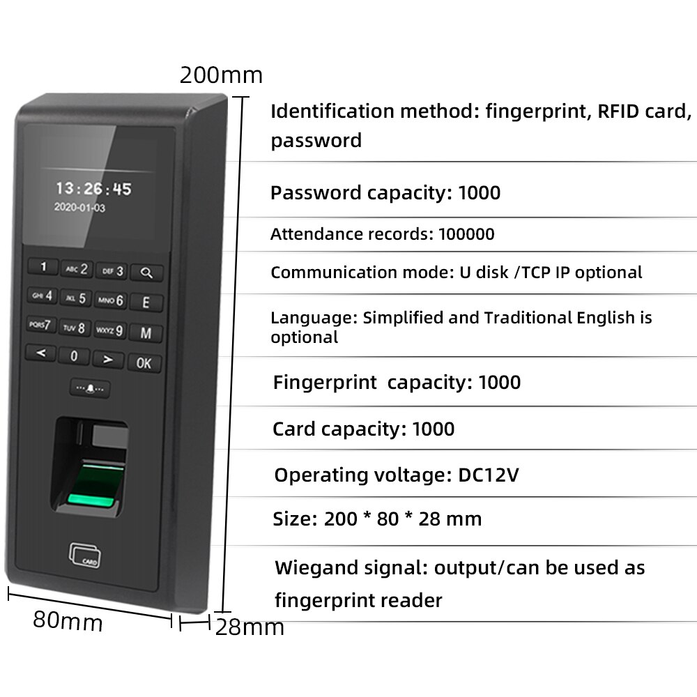 125Khz RFID Biometric Fingerprint Time Attendance Access Control Keypad Electronic USB Time Clock Recorder Time Attendance TCP