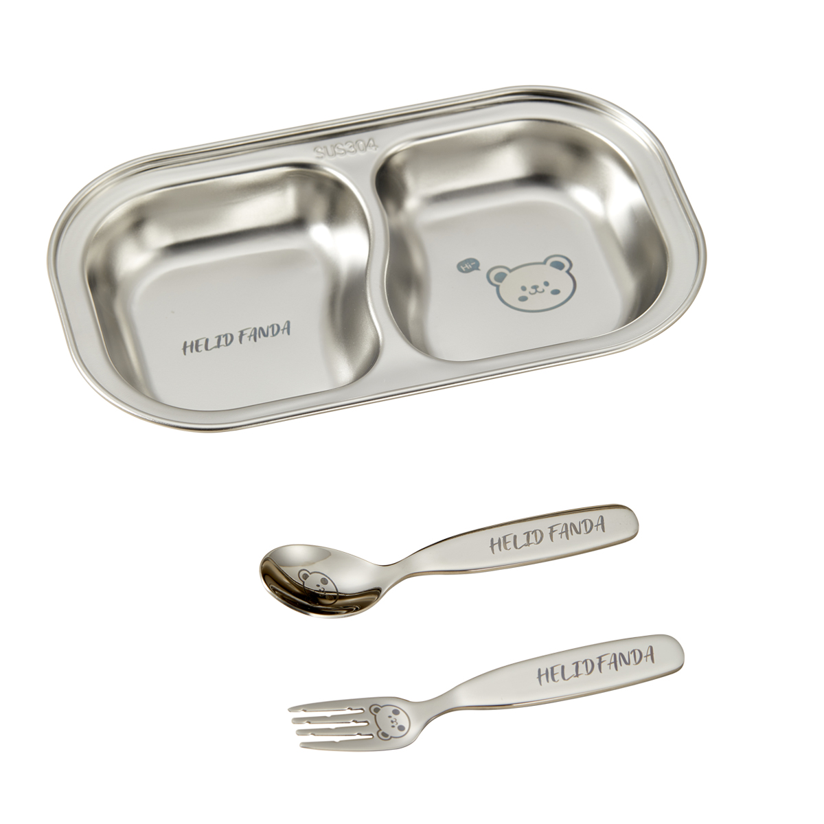 WORTHBUY Stackable 304 Stainless Steel Dinner Plate Kid Divided Dining Plate Cute Snack Tray With Compartments Kitchen Tableware: Blue