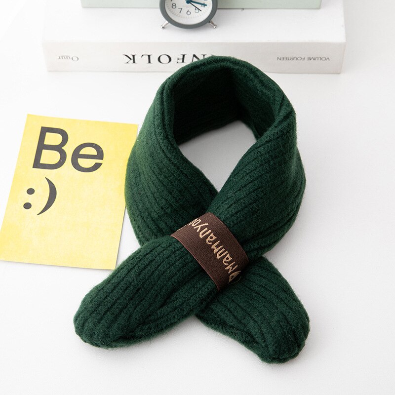 Winter baby scarf boys cross scarf winter and autumn knitted warm girls collar children scarf trend: Black Green