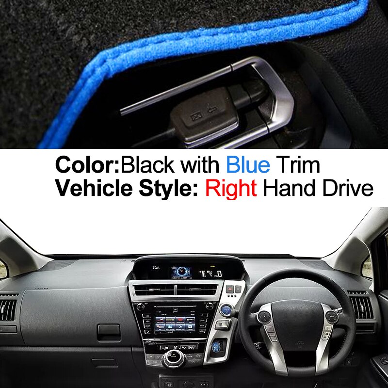 Car Dashboard Cover For Toyota Prius V ZVW40 For Mebius - Center Console Protector Carpet Dashmat: Blue RHD