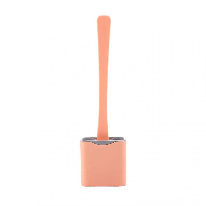 1pc veggmontert toalettbørste flatt hode myke Bryst silikon bøye seg toalettbørste med holder toalett rengjøringsbørste sett: Rosa