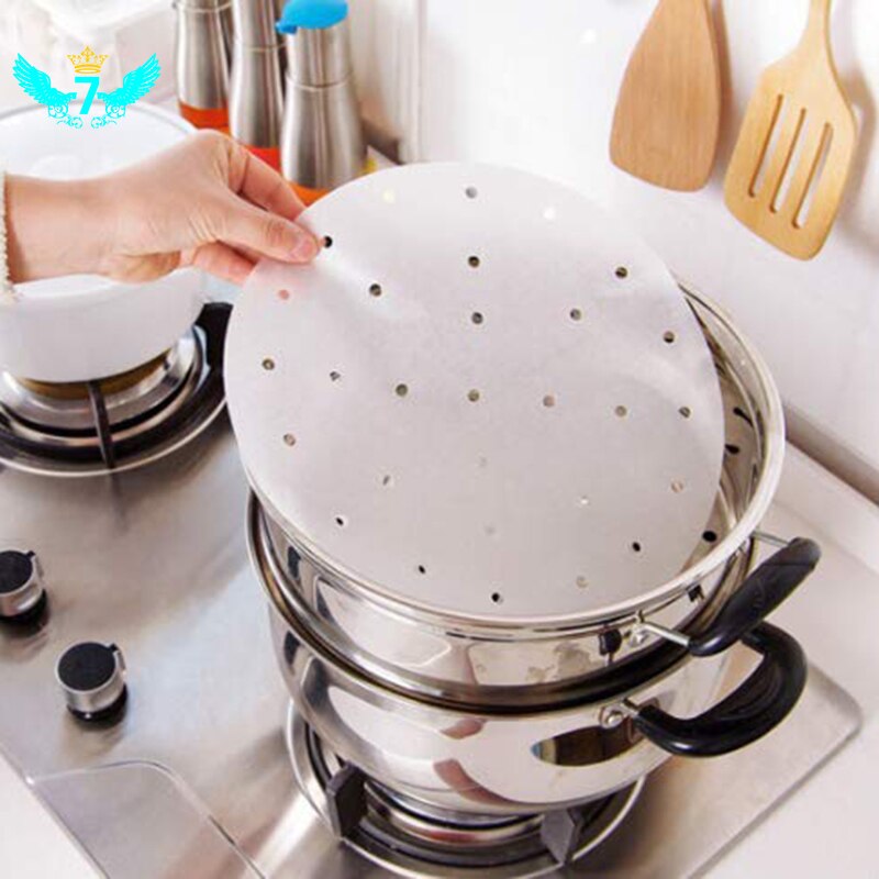 100 Stuks 20Cm Bamboe Steamer Papier Lucht Friteuse Liner Perkament Bamboe Steamer Papier Mat Geperforeerde Lucht Friteuse Cake Maken tool Tob