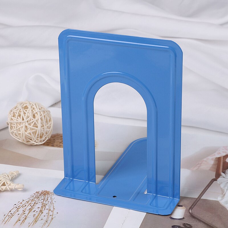 Sujetalibros metálico de estilo sencillo, soporte para libros en forma de L, organizador de escritorio, soporte para libros, papelería escolar, suministros de oficina: Azul