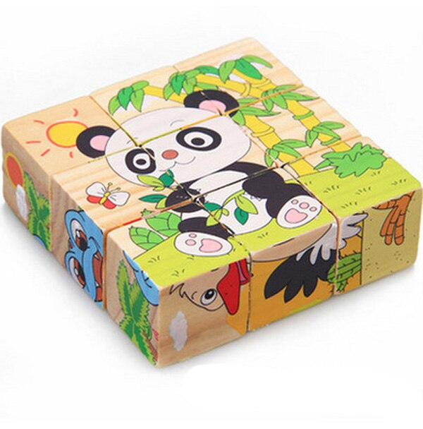 Woodne a Sei faccia Pittura Puzzle di 3D Edificio di mattoni Educativi Per Bambini Animale Del Fumetto Delle Ragazze Dei Ragazzi Del Bambino Giocattoli Per Bambini del Regalo Nuovo d20: Forest Animal Panda