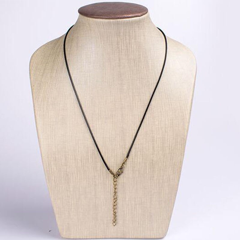 10pcs/lot Antique Bronze/Rhodium/Gold Lobster Clasp Necklace Cords Dia 1.5mm Black Wax Leather Chains With Extension DIY Jewelry: antique bronze
