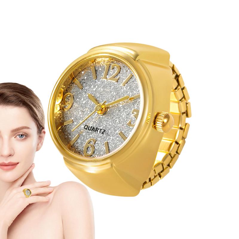 Damen-Ringuhr, verschiedene grafische Zifferblätter, Quarz-Analoguhr, kreatives Edelstahlarmband, coole Quarz-Fingerringuhr