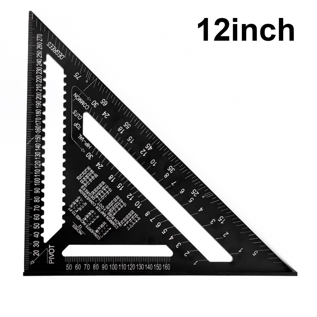 Triangle Ruler 12 inch Aluminum Alloy Angle Protractor Speed Imperial Square Measuring Ruler For Building Framing Tools Gauges: black 12 inch
