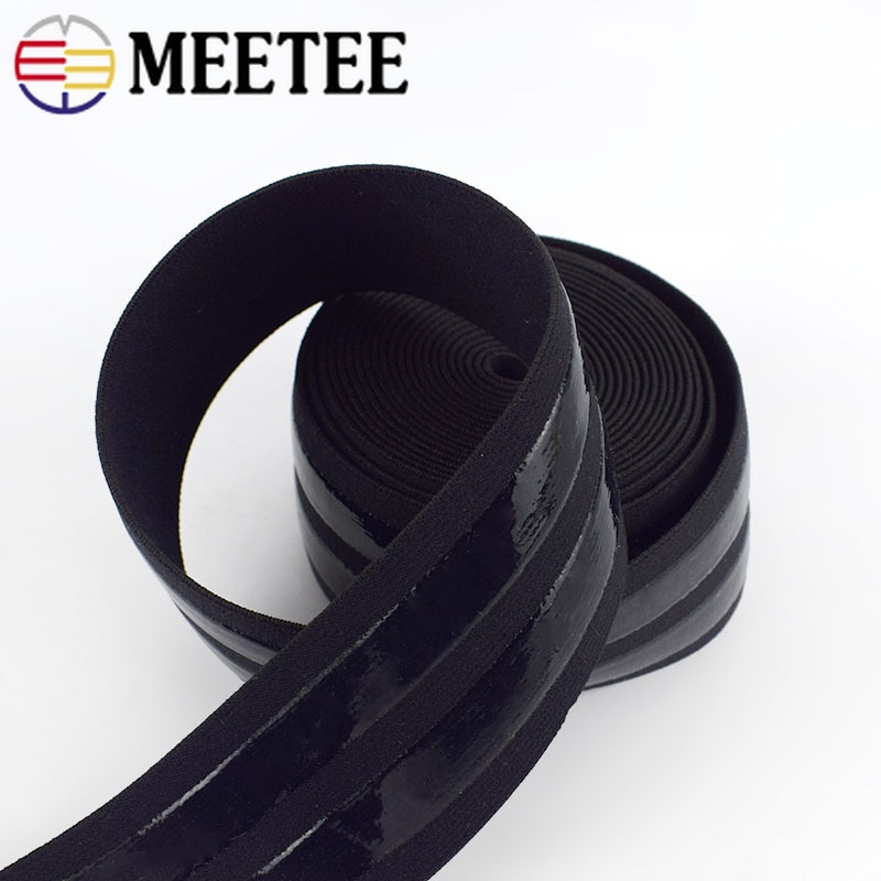 Meetee 2/4 meter 5cm sort hvid nylon polyester skridsikker silikone elastik bånd gør-det-selv tøj sybukser bælte stretch bånd  eb038