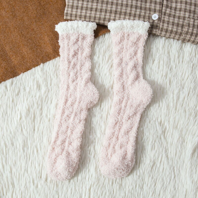 One Pair Arrivals Twist Coral Fleece Socks Female Kawaii Tube socks Autumn Winter Cute Warm Fluffy Sleeping Floor Socks: L
