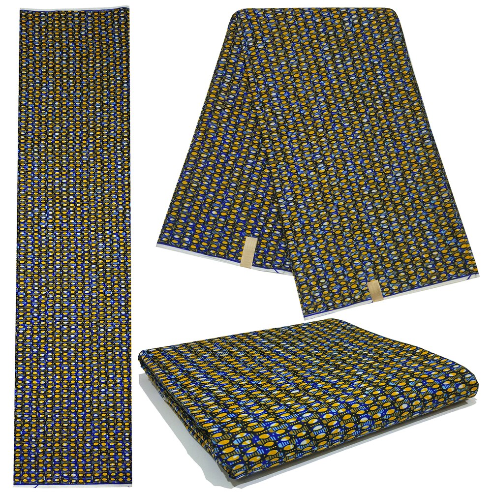 Newest Yellow And Blue Pattern Printed African Nigeria Pagne Java Sewing Guaranteed Wax Fabric 6Yards