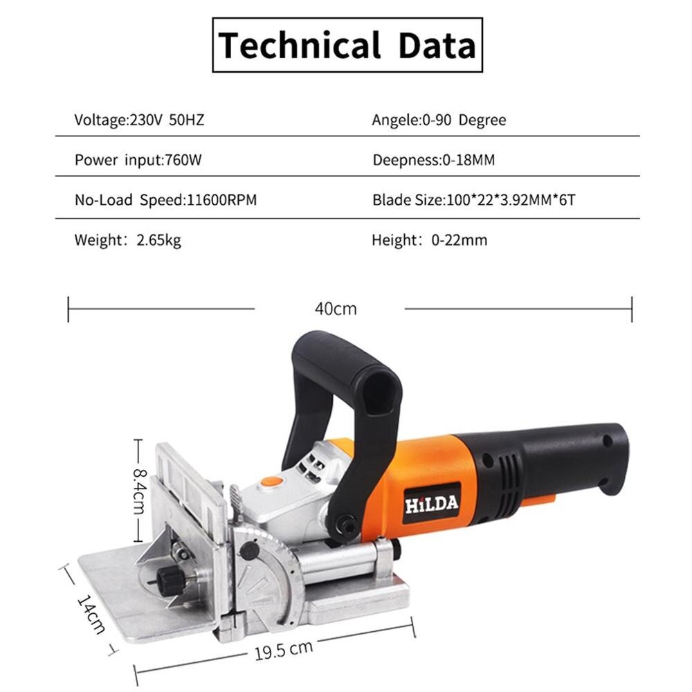 EU Plug 760W Biscuit Jointer Electric Tool Woodworking Tenoning Machine Biscuit Machine Puzzle Machine Groover Copper Motor