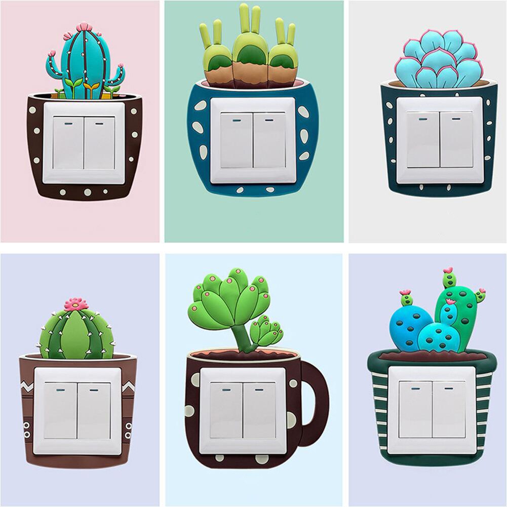 Silicone 3D Switch Sticker Luminous Cactus Wall Switch Stickers DIY Wall Decal Wall Sticker Wall Decor Stickers Home Decor