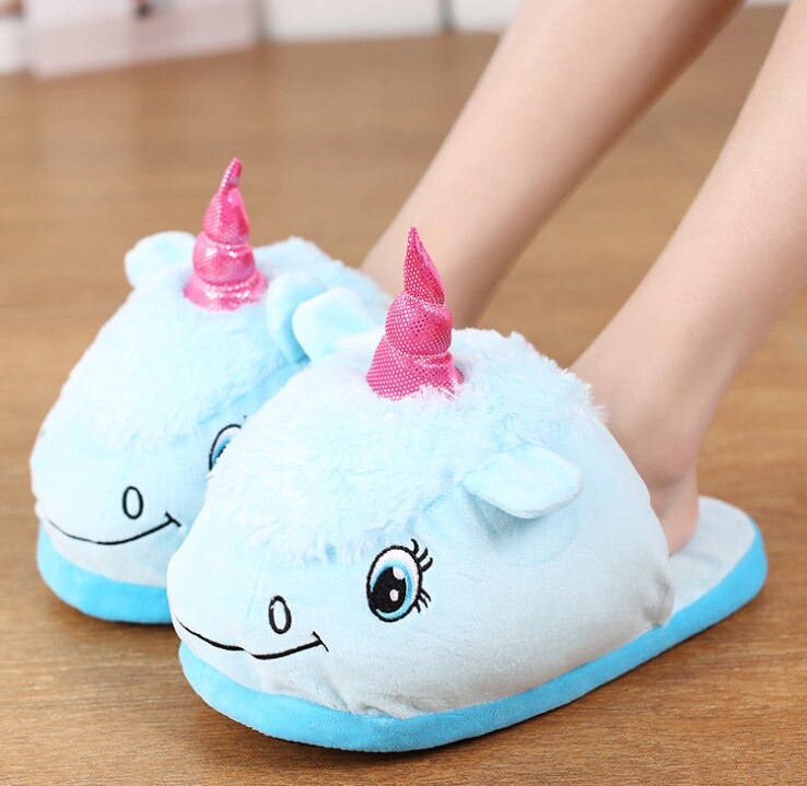 Einhorn hausschuhe ist hingefallen plüsch frauen hause schuhe Winter baumwolle heißer warme schuhe schlafzimmer rutschen billig gute schuhe