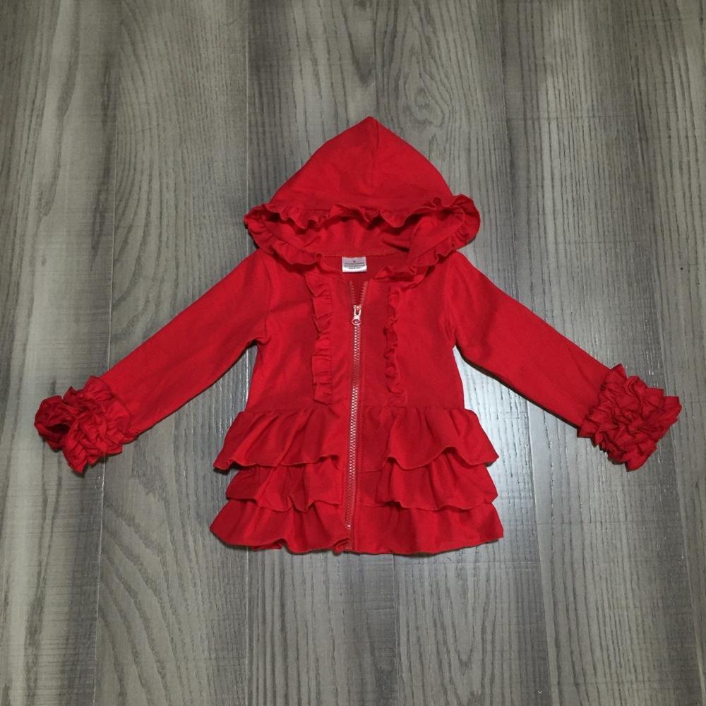 Baby flicka toppkläder flickor höst / vinter huvtröja solid röd / gul kappa med volang barn barn fashionabla kläder