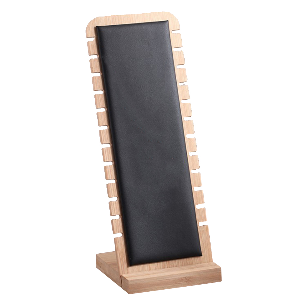 Jewelry Display Stand - Wood Necklace Holder - Pendant Organizer - 10.63" Long: Black Leather