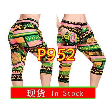 ADIBAO Frauen Gestrickte baumwolle hose lauf kleidung Dance Tribe Capri Harem Hosen legging capri hosen böden P952: P952 green / L