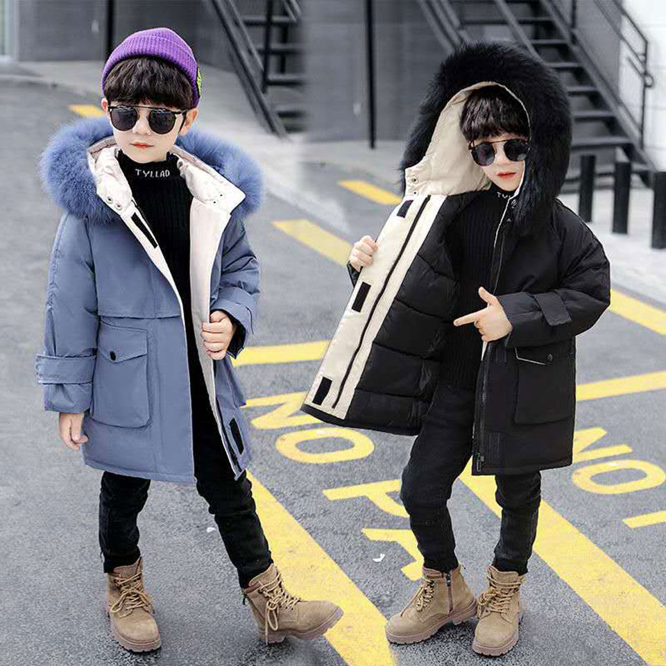 2 colori inverno addensare giacca pelliccia con cappuccio caldo bambini ragazzi cappotto invernale 4-13 anni bambini adolescente giù cotone parka capispalla