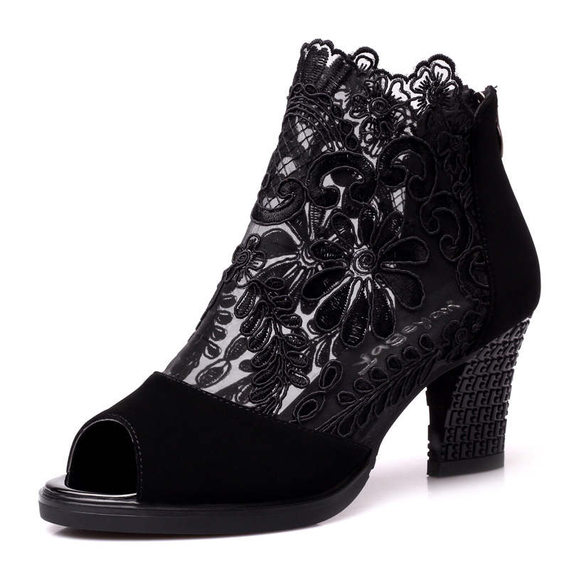 Sandales d'été pour femmes, chaussures sexy à talons en maille et bout ouvert, chaussures d'été et gaze, Europe et amérique, printemps et été,