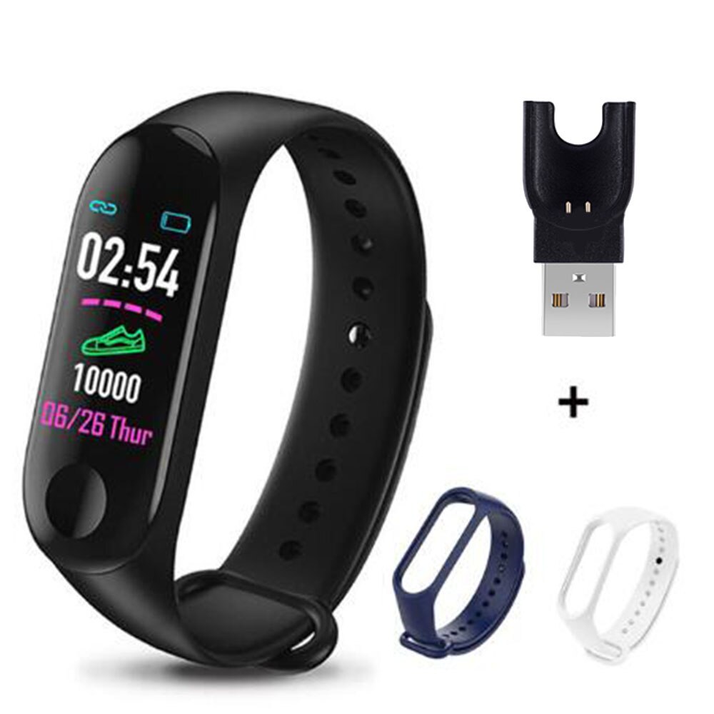 M3 Plus Smart Band Bluetooth Smart Watch Fitness Tracker Smart Bracelet Health Sleep Blood Pressure Heart Rate Monitor Wristband: Black Blue White