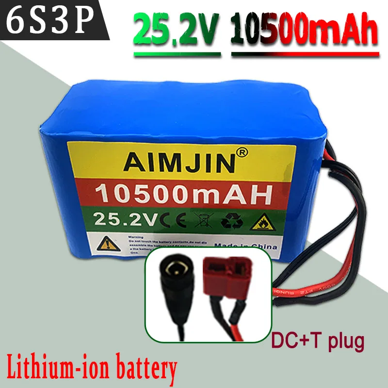 100% 24V 10Ah 6S3P 18650 Batterij Lithiumbatterij 25.2v 10000mAh Elektrische/Li-ion Batterij + Oplader: GRIJS