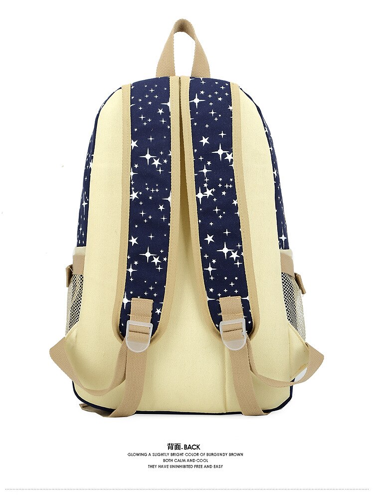 3 Stuk Student Mode Schooltas Vrouwelijke Koreaanse Canvas Afdrukken Grote Capaciteit Rugzak Outdoor Reizen Multifunctionele All-Match