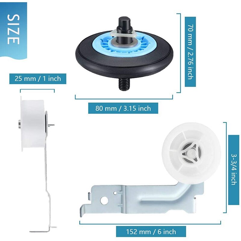 Dryer Repair Kit for Samsung Dryers, DC97-16782A Drum Support Rollers, DC93-00634A Dryer Idler Pulley Replaces AP5325135