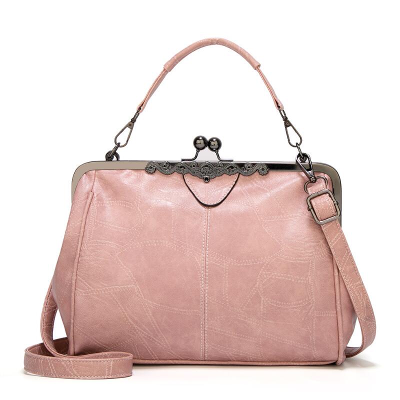 Vintage blødt læder crossbody tasker til kvinder mærke skulder messenger tasker dame rejsepunge og håndtasker cross body taske: Lyserød