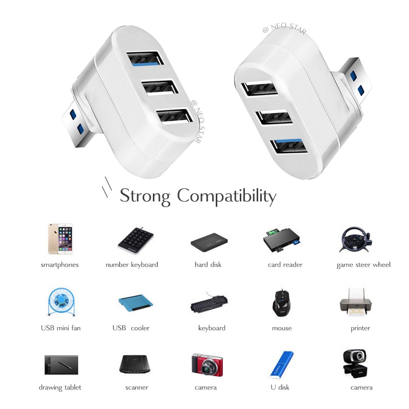 3 Port Multi 2.0/3.0 USB Hub miniaturowy Hub USB dużej prędkości obrotowej przejściówka rozgałęziająca na laptopa na notebooka dla komputer PC akcesoria