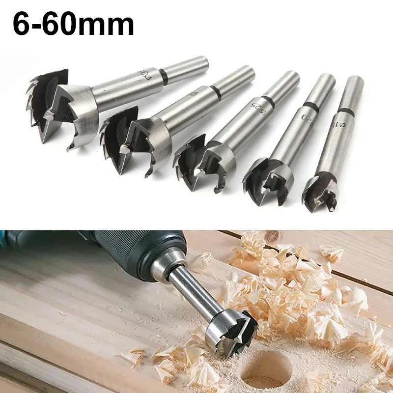 6mm-60mm Forstner Drill Bit Woodworking Tool Hole Saw Hinge Boring Drill Bit Round Shank High Carbon Steel Cutter