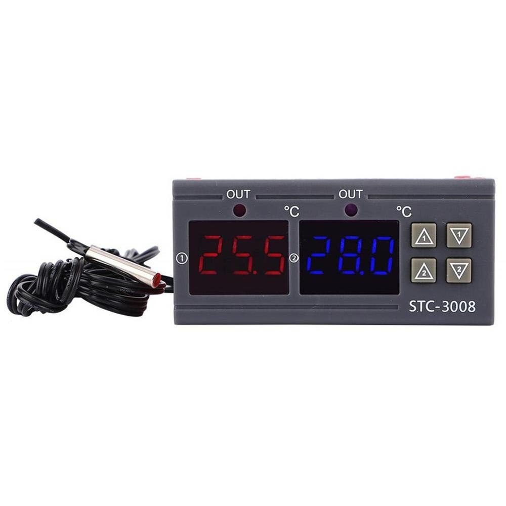 12/24/110-220V Dual LED Probe Temperature Controller Thermostat Temperature Control Meter With LED Display STC-3008