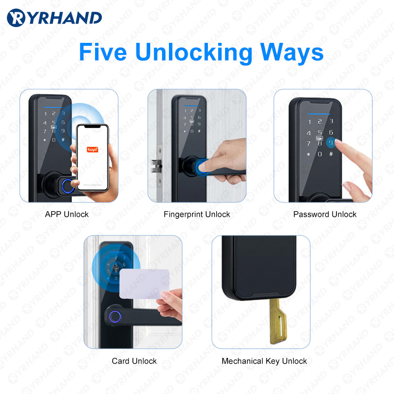 YRHAND-cerradura inteligente K7, cerrojo biométrico negro, aplicación Tuya, desbloqueo remoto, sin llave, wifi, cerradura electrónica para puerta