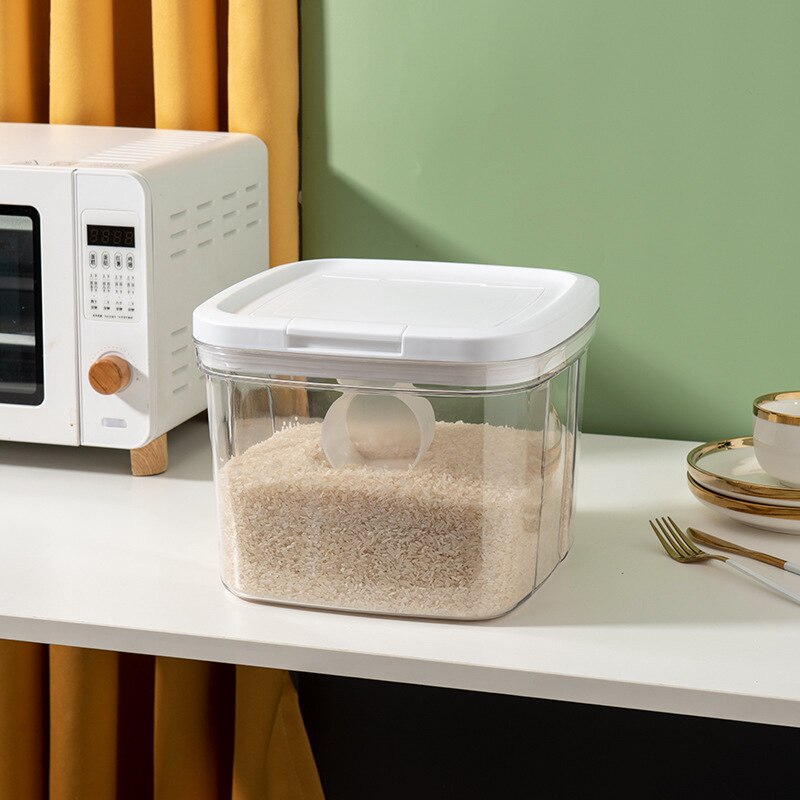 Plastic Clear Dry Food Storage Container Large Capacity Moisture-proof Rice Flour Storage Box Sealed Bucket Kitchen Organizer: small white
