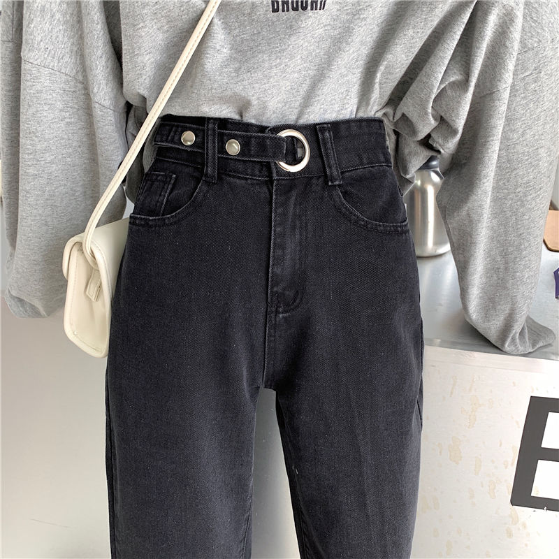 Jeans Women Black Chic Casual Womens Straight Denim Trousers Korean Style Loose Harajuku All-match Streetwear BF