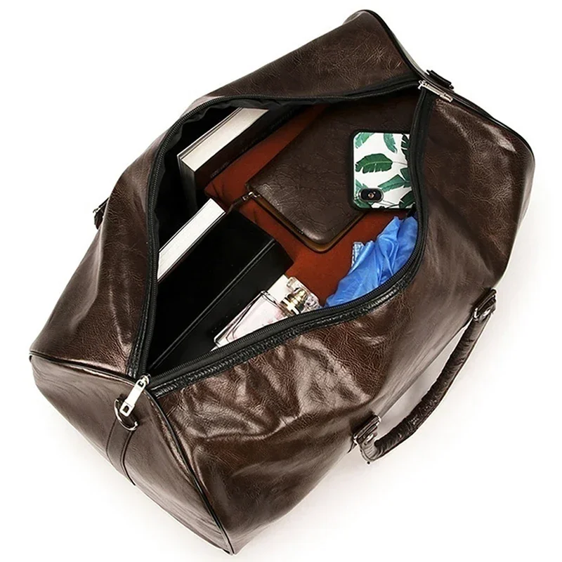 Leren reistas, grote weekendtas, onafhankelijke grote fitnesstas, handtas, koffer, schoudertas, zwart, heren, ritssluiting, pu