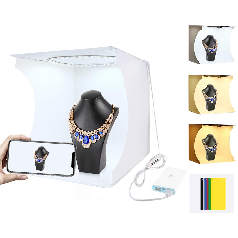 31cm opvouwbare draagbare ringlamp fotoverlichting studio opnametent box kit met 6 kleuren achtergronden (zwart, wit, oranje, rood,