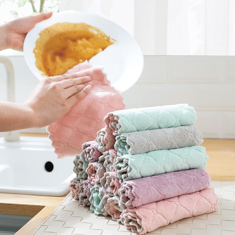 Magisk køkken mikrofiber vask håndklæde trykt klud rengøring opvask skure puder værktøj svamp fiber rengøring aftørring bomuld